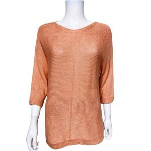 Chico's Knit Tunic Sweater Coral Round Neck 3/4 Sleeve Pullover Women's Size 3